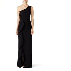 Parker Black Label Paxon Navy Ruffled One Shoulder Gown